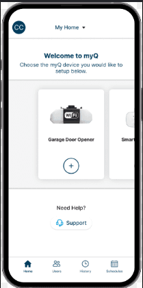 myQ app garage door control screen on a smartphone